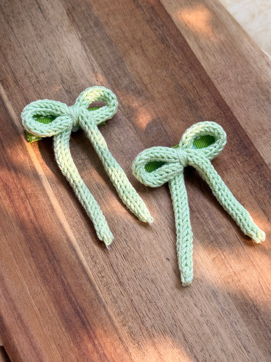 I-Cord Bow Hair Clip - Green
