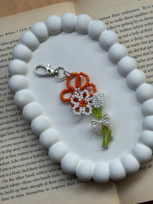 Beaded Floral Bouquet Bag Charm & Keychain
