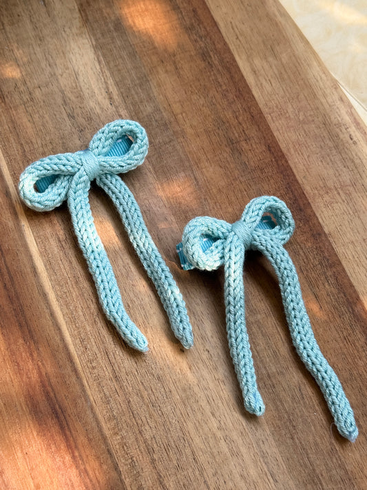 I-Cord Bow Hair Clip - Sky Blue