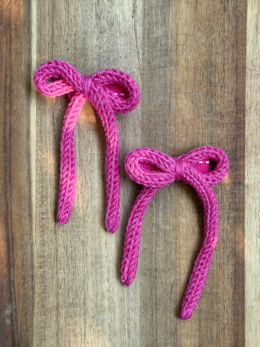 I-Cord Bow Hair Clip - Magenta