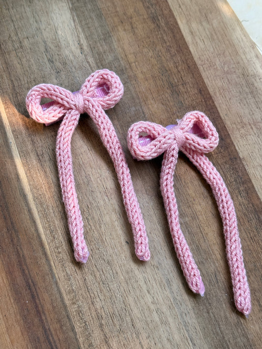 I-Cord Bow Hair Clip - Pink