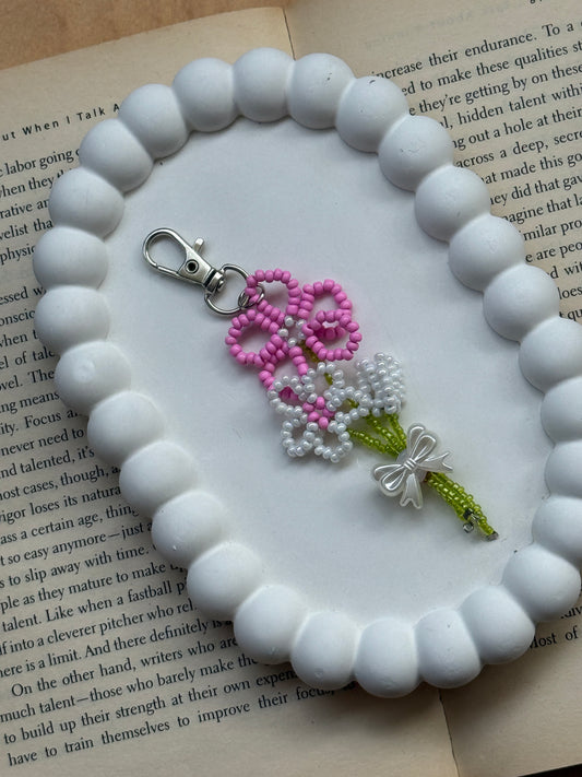 Beaded Floral Bouquet Bag Charm & Keychain