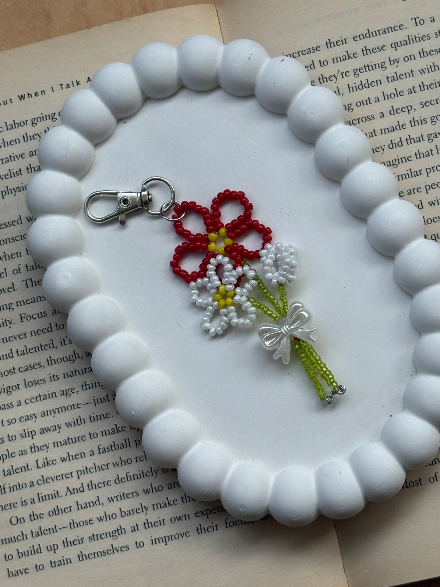 Beaded Floral Bouquet Bag Charm & Keychain