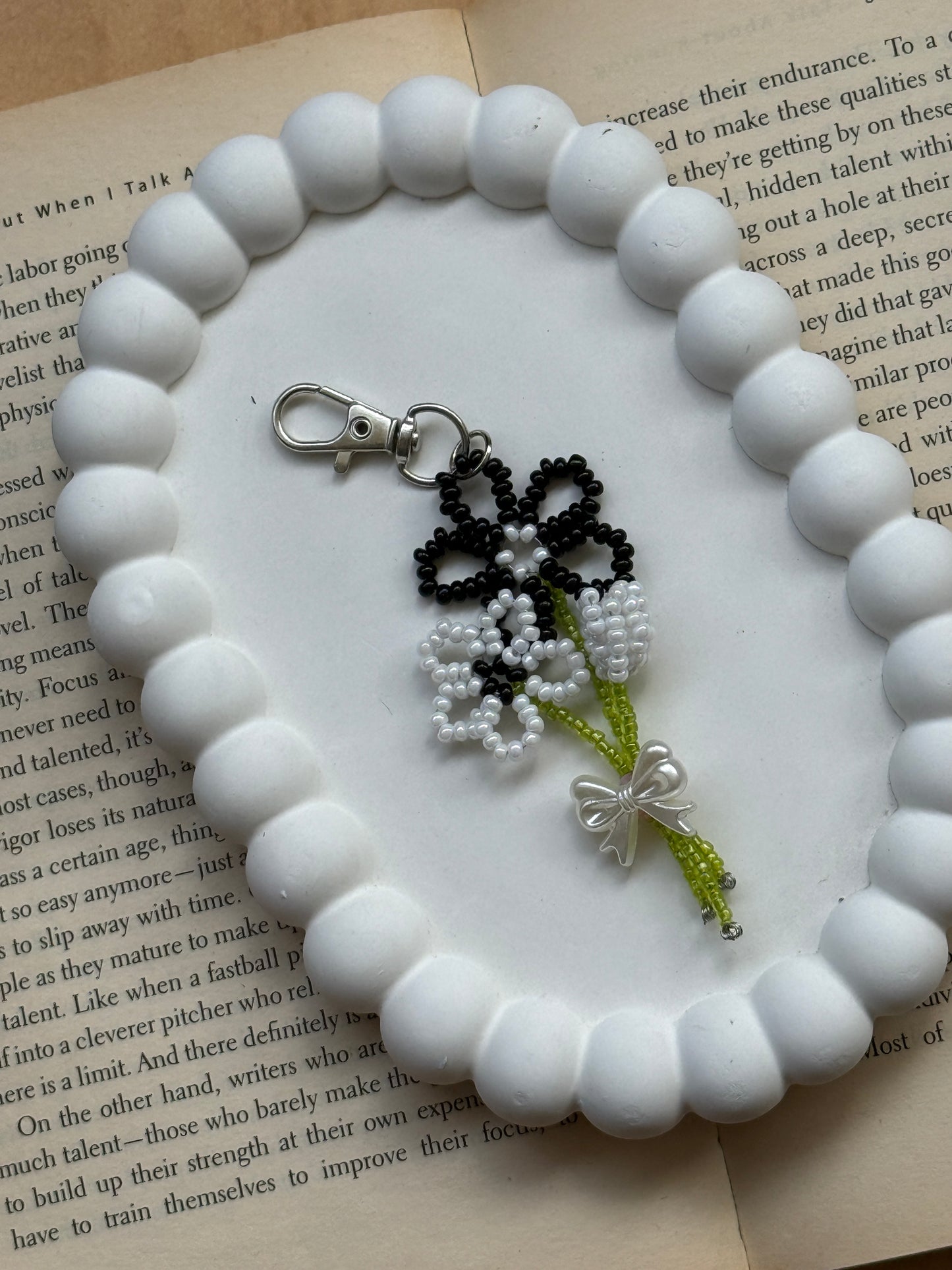 Beaded Floral Bouquet Bag Charm & Keychain