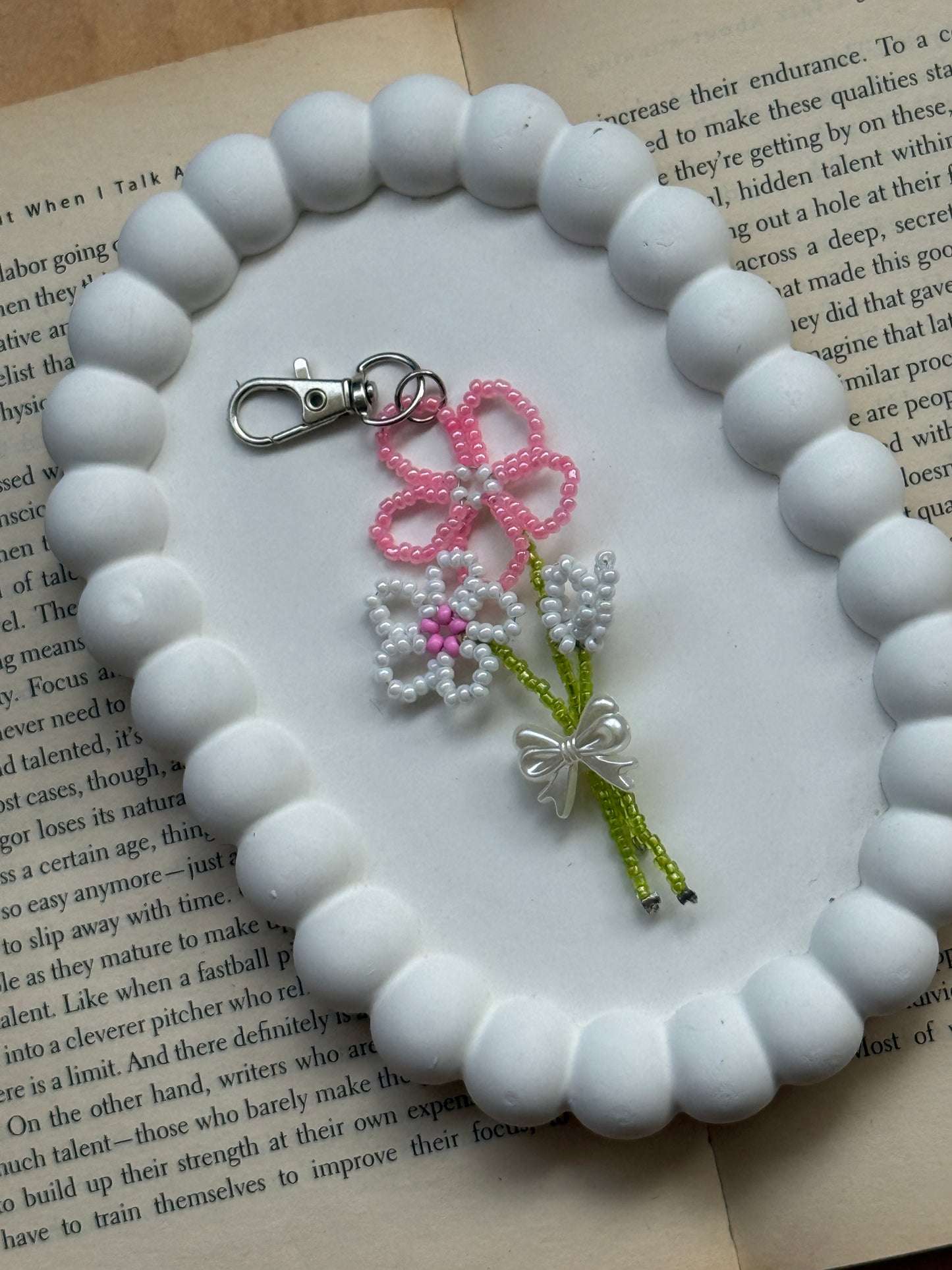 Beaded Floral Bouquet Bag Charm & Keychain