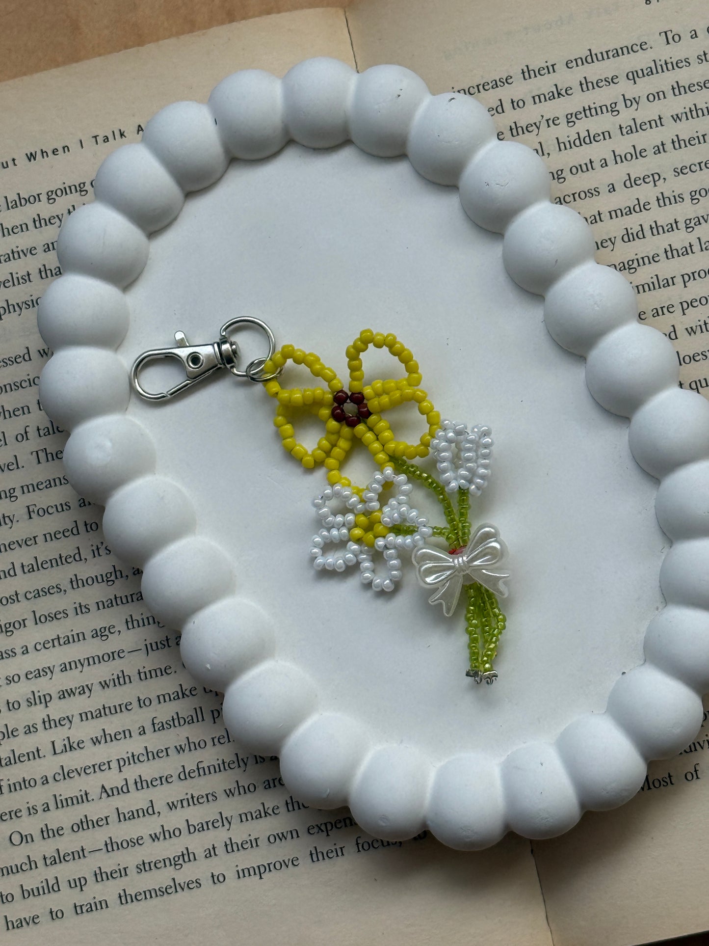 Beaded Floral Bouquet Bag Charm & Keychain