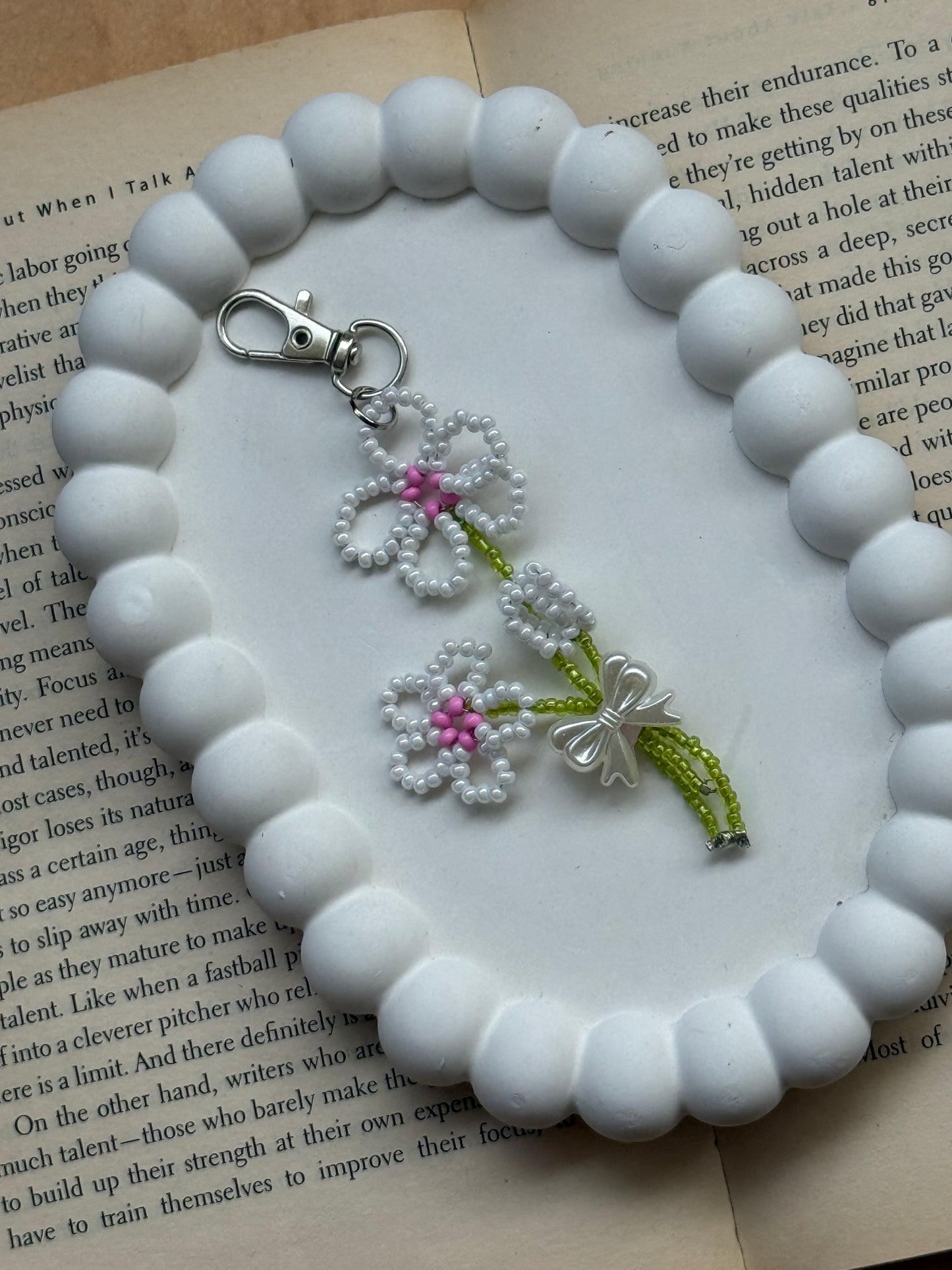 Beaded Floral Bouquet Bag Charm & Keychain