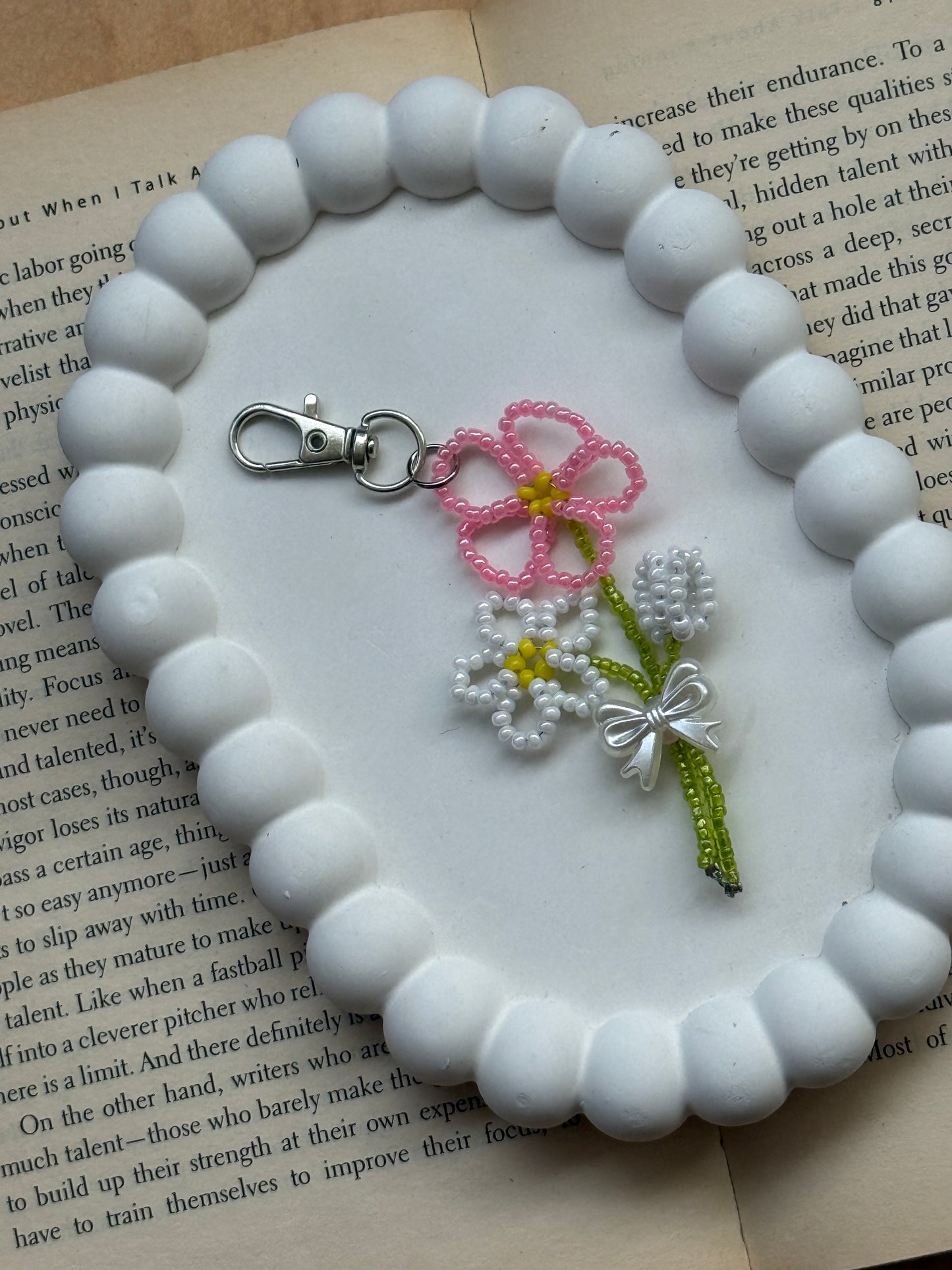 Beaded Floral Bouquet Bag Charm & Keychain
